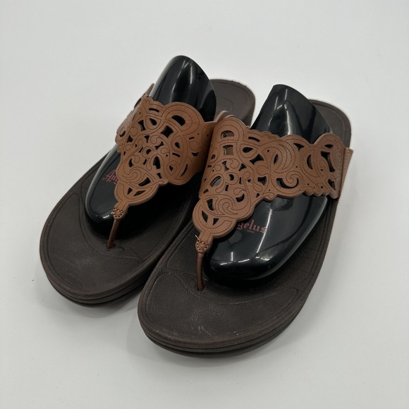 FitFlop Angelus Shoes Womens Size 9 Brown Cutout Thong Sandals Comfort Slip On - Picture 1 of 6